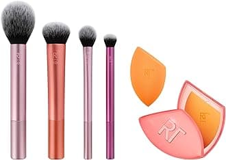 REAL TECHNIQUES MakEUp Brush Set With Travel Sponge Blender For Eyeshadow, Foundation, Blush, And Concealer, Of 7
