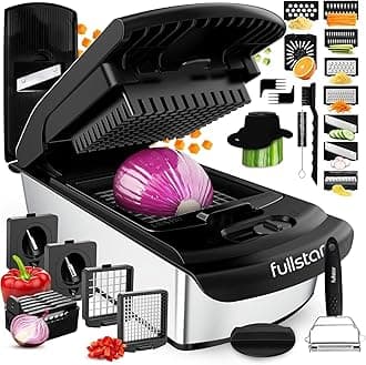 Fullstar Premium Vegetable Chopper and Mandoline Slicer - Food Chopper and Spiralizer with Container, Julienne Slicer, Fruit Slicer, Veggie Cutter, Kitchen Gadgets & Gift for Mom (14 in 1, Silver)