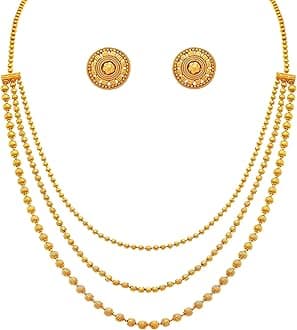Jewellery for Less Traditional and Ethnic One Gram Gold Plated Multi Strands Round Gold Bead Necklace for Women & Girls,Valentine