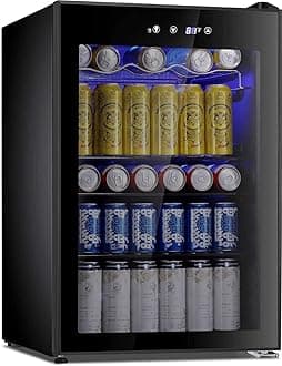 Antarctic Star Beverage Cooler 145 Can Mini Fridge Glass Door for Soda Beer Wine Glass Door Stainless Steel Small Drink Refrigerator Digital Display for Home, Office Bar,4.4cu.ft