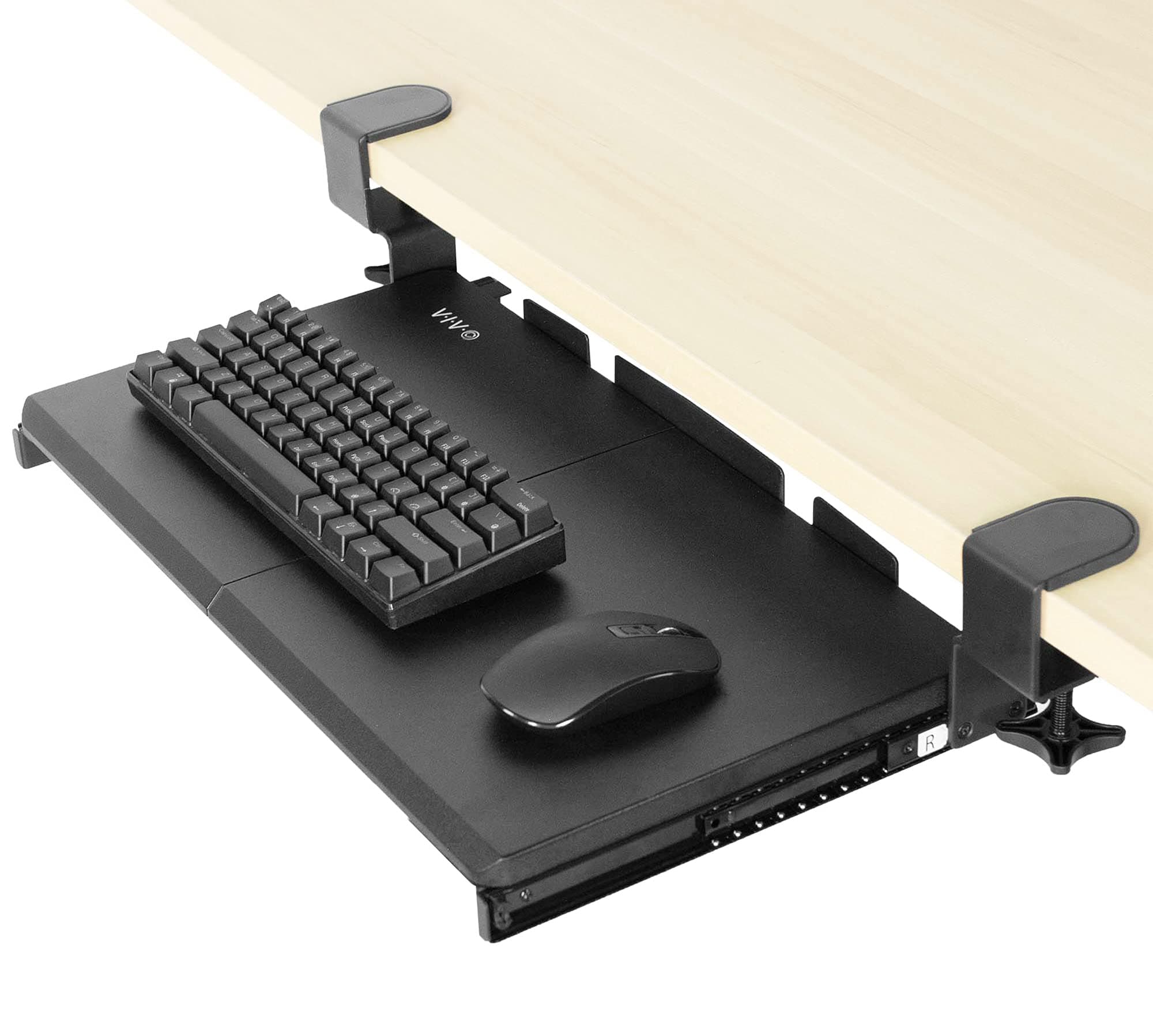VIVO Small Keyboard Tray, Under Desk Pull Out with Extra Sturdy C Clamp Mount System, 20 Inches (26 Inches Including The Clamps) x 11 Inches Slide-Out Platform Computer Drawer for Typing, Black,