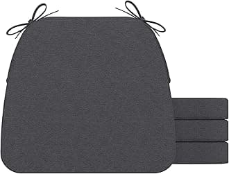 AAAAAcessories D-Shaped Chair Cushions, 2" Thick Dining Chair Pads with Ties and Removable, Machine-Washable Cover, 17" x 16", Set of 4, Dark Grey