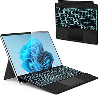 Surface Pro Keyboard, Wireless Type Cover for Microsoft Surface Pro 11/10/9/8/X 13 inch, Ultra-Slim Portable Magnetic Bluetooth Keyboard with 7 Color Backlit, Pen Holder, Trackpad, Auto Wake up/Sleep