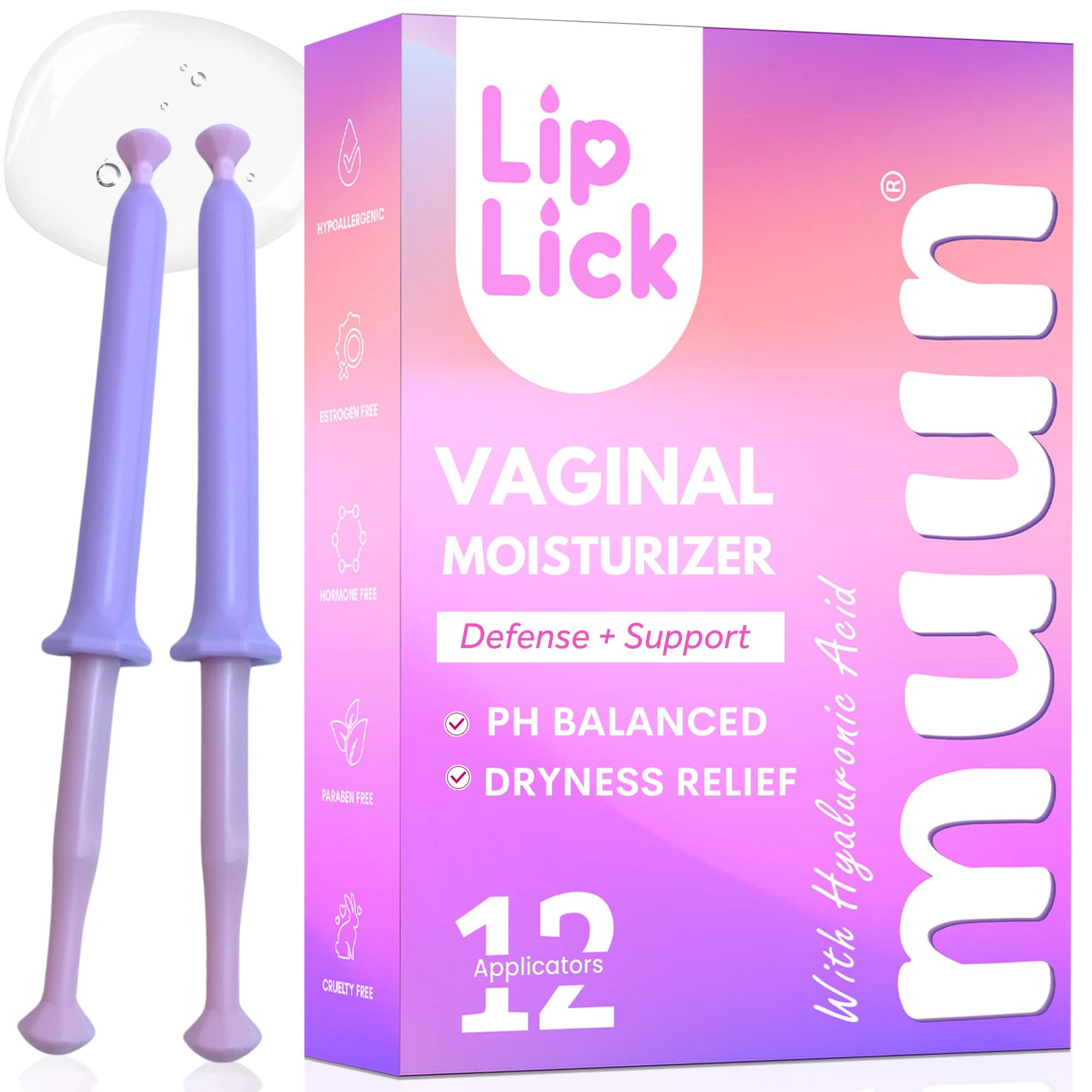 Muun Vaginal Moisturizer - Pack 12 Immediate Intimate Hydration - Dryness Burning Itching Discomfort Relief with Hyaluronic Acid - pH Balance - Estrogen & Hormone Free, Long-Lasting