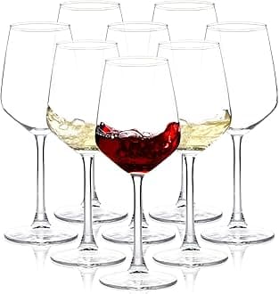 Wine Glasses Set of 8, 12oz Clear Red/White, Long Stem Wine Glasses for Party, Wedding and Home