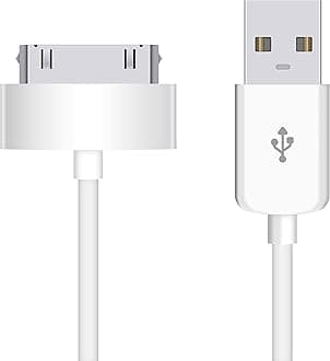 Vibe USB Sync and Charging Data Cable for iPhone 4/4s, iPhone 3G/3GS, iPad 1/2/3, iPod, 30-Pin Cables Charger Lead - 1M White