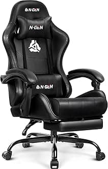 Video Gaming Chair with Footrest Lumbar Support for Home Office High Back Recliner Height Adjustable Ergonomic Comfy Leather Computer Desk Chair (Black)
