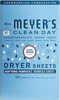 Dryer Sheets, Fabric Softener, Reduces Static, Cruelty Free Formula Infused with Essential Oils, Rain Water Scent, 80 Count