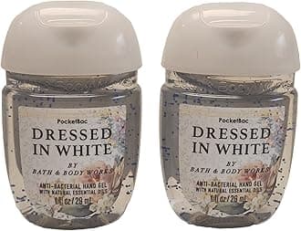 Bath and Body Care - Travel Size Sanitizer - 2 piece Bundle Set Hand Gel - 1 Fl Oz each LIMITED EDITION Scent (DRESSED IN WHITE)