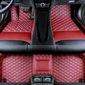 Custom Luxury Car Floor Mats Suitable for All Sedans, Sports Cars,SUV, Business Vehicles, Trucks, Waterproof and Anti Slip Fully Covered Leather Floor Mats (Wine Red)