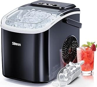 Silonn Countertop Ice Maker, 9 Cubes Ready in 6 Mins, 26lbs in 24Hrs, Self-Cleaning Ice Machine with Ice Scoop and Basket, 2 Sizes of Bullet Ice for Home Kitchen Office Bar Party, Black