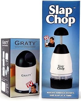 Slap Chop Original Slicer with Japanese Stainless Steel Blades & Cheese Graty | Manual Food Chopper & Twist Grater for Cheese, Vegetables, Salad Toppings, & More | Lightweight & Easy to Clean
