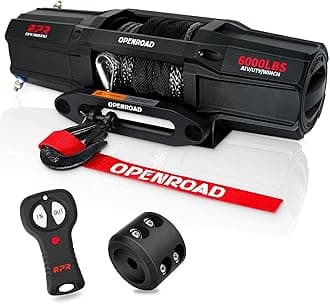 OPENROAD 5500 lbs UTV Winch, Waterproof IP67 Electric Trailer 6k Winch with 1/4"×50ft Synthetic Rope,Wireless Remote and Winch Stopper (5500lb Without Mounting Plate)