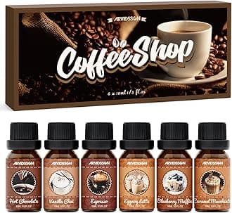ARVIDSSON Coffee Fragrance Oils Set, Premium Essential Oils for Diffuser, Espresso, Vanilla Chai, Hot Chocolate, Blueberry Muffin, Eggnog Latte, Caramel Macchiato, Coffee Shop Scented Oils
