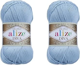 Alize Diva Yarn 100% Microfiber Acrylic Yarn, 2 Skeins of 200gr/767yds, Sea Blue, Silk Effect, Weight, Crochet/Hook Size 3.5mm