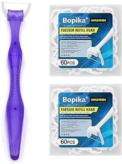 Bopika Dental Floss, Extra Strength Floss with 1 Dental Floss Handle and 120 flosser Refill Heads