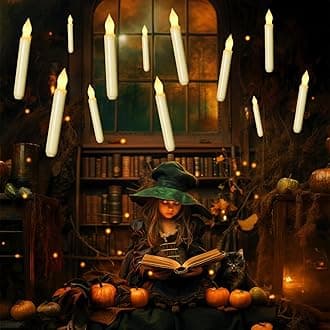 Homemory 12PCS Battery Operated Flameless LED Taper Candles Lights, 0.79 x 6.5 Inch, for Wedding, Birthday, Churches, Harry Potter Party Decorations, Yellow