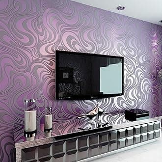 Anttyscar Purple Geometric Wallpaper, Modern Minimalist Featuring Abstract Curves with Touch of Glitter Textured Wall Paper Roll for Living Room Bedroom Adults Teenager Feature Wall