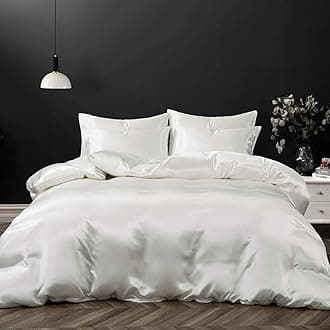 P Pothuiny 5 Pieces Satin Duvet Cover Full/Queen Size Set, Luxury Silky Like Ivory White Duvet Cover Bedding Set with Zipper Closure, 1 Duvet Cover + 4 Pillow Cases (No Comforter)