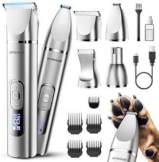 4 in 1 Dog Grooming Kit with LCD Display, Dog Hair Trimmer for Paw Nail Grinder, Rechargeable Cordless Low Noise IPX7 Waterproof Pet Clippers