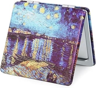 Pocket Mirror for Women, Square 2.8” Metal Frame PU OilPainting Style Double Sided Mini Magnifying 1X/3X Mirror for Purse Compact Travel Mirror (OilPainting02)