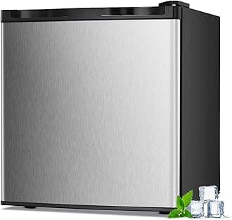 1.1 Cu.ft Small Upright Freezer, Mini Freezer with Removable Shelves, Adjustable Thermostat, Reversible Door Hinge, Quiet for Home/Dorm/Office/Kitchen, Silver