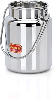 Stainless Steel Akhand Jointless Milk Can with Lid | 2000 ml Capacity, 13 cm Diameter | Durable Oil Pot and Milk Barni for Kitchen Storage | Ideal for Storing and Carrying Milk, Oil and Ghee