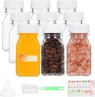 9Pcs 4oz/120ml Plastic Juice Bottles with Lids, Reusable Shot Bottles with Label, Funnel and Brush,for Storing Juices, Water,Milk