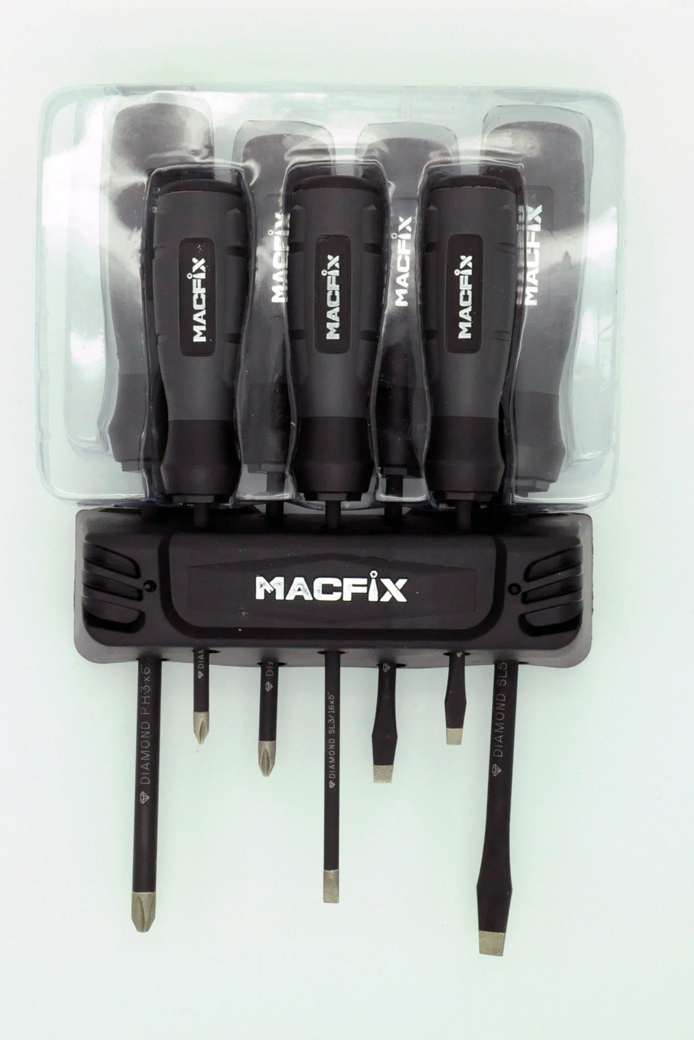 MACFIX 7 pcs Diamond Coating Non-Slip Pro Screwdriver Set with Wall Mount