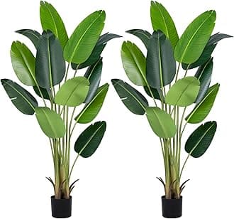 Artificial Bird of Paradise Plant 6Ft Fake Tropical Palm Tree with 13Trunks Faux Banana Leaf Trees in Pot for Home Indoor Outdoor Office Modern Decor Housewarming Gift（2Pcs）