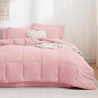 Bedsure Pink Comforter Set King - 7 Pieces Solid Bed in a Bag, King Bed Set with Comforter, Sheets, Pillowcases & Shams