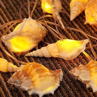 Starryfill Ocean Real Conch 10 LED String Lights 9.0Ft Waterproof Battery Operated Warm White with Timer for Beach Themed Indoor Covered Outdoor Birthday Wedding Parties Decoration