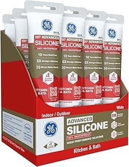Advanced Silicone Caulk for Kitchen & Bathroom, White, 2.8 fl oz Tube, 12 Pack - 100% Waterproof Silicone Sealant, 5X Stronger Adhesion, Shrink & Crack Proof