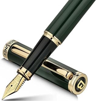 BEILUNER British Racing Green Fountain Pen,Stunning Luxury Pens with 24K Gold Accents, Gorgeous 24K Gilded Nib(Medium), Ink Converter, Pen Gift for Men&Women-Elegant, Reliable,Fancy for Writing