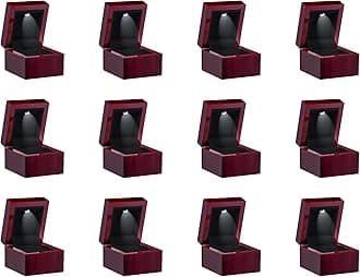 Allure - Bulk Case Of 12 - Luxury Ring Boxes With LED Light, Square Shaped Elegant Diamond Ring Case, For Unique Proposal, Small, Mahogany Wood With Black Leatherette Insert Jewelry Display Gift Box.