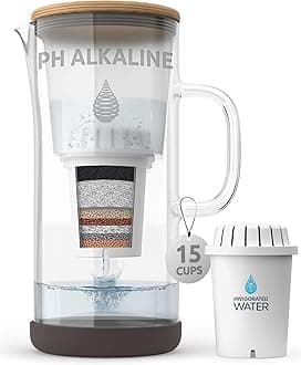 pH Restore Glass Alkaline Water Filter Jug - 3.5L Filter Water Jug with Multi-Stage Filtration, Reduces Fluoride Chlorine & impurities, Water Filter Cartridge Included, Pitcher Jug For High pH