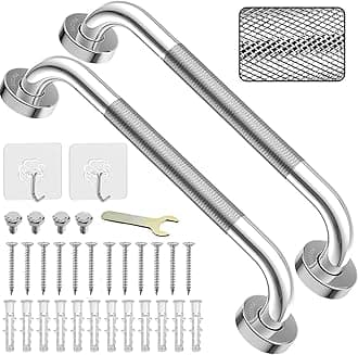 2 Pack 17inch Grab Bar Rail, 304 Stainless Steel Non-Slip Bathroom Chrome Grab Rail, Non-Slip Disability Auxiliary Handle, Safety Handle for Kitchen Bedroom Bathtub, Shower, Steps, Indoor/Outdoor
