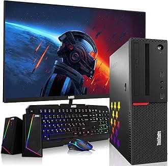 Lenovo Desktop PC Gaming Bundle - Intel Core i7, 16GB RAM, 512GB SSD, 24-inch Monitor, GT 1030 2GB, RGB Speaker, RGB Keyboard Mouse, WiFi, Win 10 Pro (Renewed)
