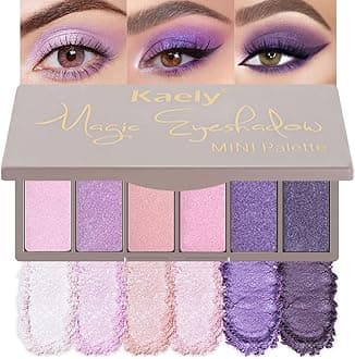 6 Colors Lavender Purple Pink Eyeshadow Palette, Light Nude Baby Pink Dark Violet Lavender Lilac Purple Glitter Shimmer Sparkle High Pigment Mini Travel Eye Shadow Palette Makeup for Older Women