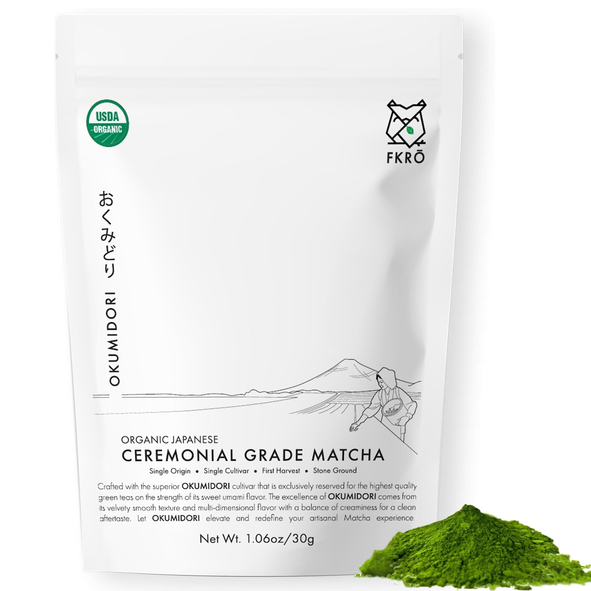 Organic Ceremonial Grade Matcha Green Tea Powder | 1st Harvest, Single Origin, Single Okumidori Cultivar | Sugar-free | Flown in Fresh from Japan Every Month (30g/1.06oz) Pouch