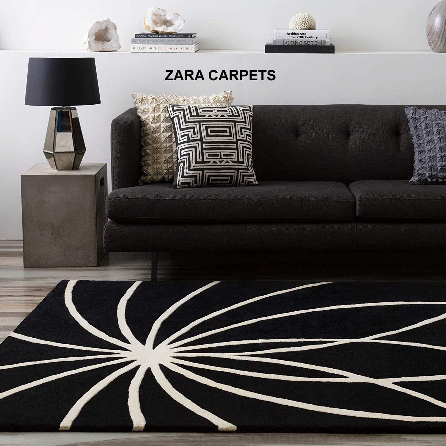 ZARACARPETS Solid Plain Exported Quality Hand Made Carpets and Rug Size 5 Feet by 8 Feet (5x8 feet) Black Web