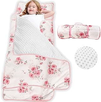 Kids Nap Mat Set with Pillow & Fleece Blanket, Nap Mats for Daycare Preschool or Kindergarten, Sleep Mats Fits Toddlers & Young Children,Red Flower