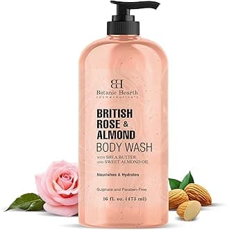 Botanic Hearth British Rose & Almond Body Wash – Moisturizing Shower Gel with Shea Butter, Gentle Hydrating Cleanser, Sulfate & Paraben Free – 16 fl oz