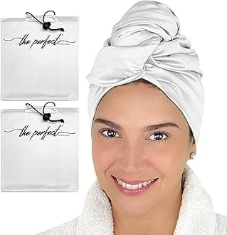 Microfiber Hair Towel Wrap for Women – Large Fast Drying Hair Towel with Patented Clip – Anti-Frizz, Super Absorbent, Silky Smooth Microfiber – Plopping Hair Wrap for Curly & Wavy Hair – 2 Pack