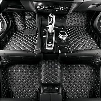 Custom Luxury Car Floor Mats Suitable for All Sedans, Sports Cars,SUV, Business Vehicles, Trucks, Waterproof and Anti Slip Fully Covered Leather Floor Mats (Black White)