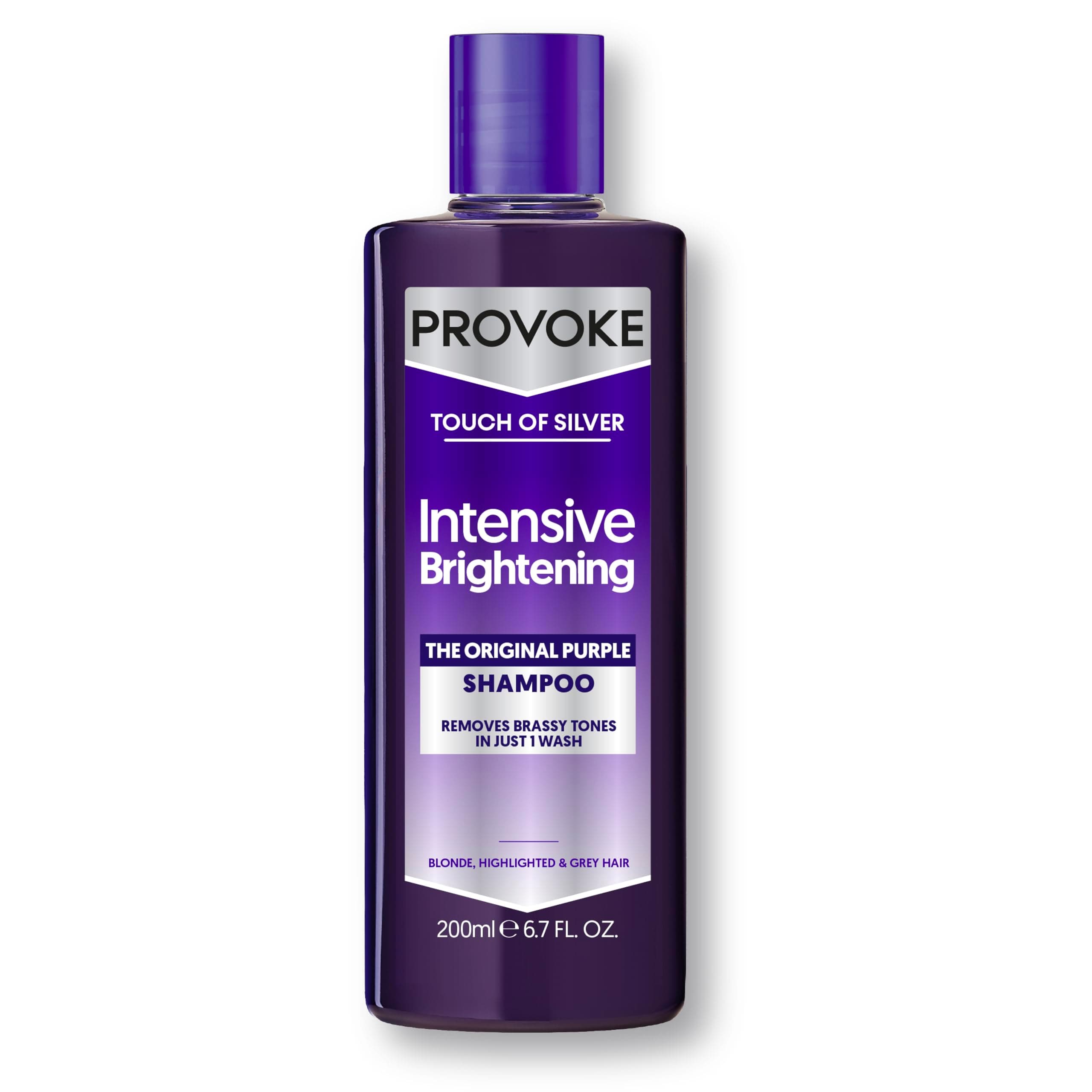 PROVOKE Touch Of Silver Brightening Purple Shampoo 200 ml, Neutralises Yellow and Orange tones, Formulated with Violet and Blue Pigments