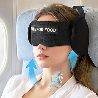 Travel Pillows for Airplanes, Airplane Pillow for Long Flights Sleeping Travel, Airplane Head Strap with Eye Mask 360° Support Headrest for Plane Road Trip Sleep, Stop Bobblehead（Black）