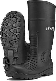 HISEA Men's Steel Toe Rain Boots PVC Rubber Boots, Waterproof Garden Fishing Outdoor Work Boots, Durable Slip Resistant Knee Boots for Agriculture and Industrial Working