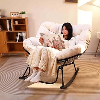 Rocking Chair Nursery, Ergonomic Papasan Chair with Soft Thick Cotton Cushion, Comfy Sofa Recliner Egg Chair for Living Room, Bedroom, Reading Room, Lounge