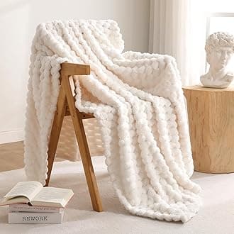 Excervent Flannel Fleece Throw Blanket(60x80 inches), Big 3D Clouds Stylish Hexagon Jacquard Decorative Fuzzy Blankets for Household, Camping, and Travel, Super Soft Cozy, Ivory
